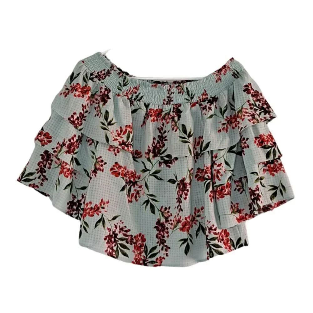 14th & Union Off the Shoulder Blouse Floral Mint XSmall
